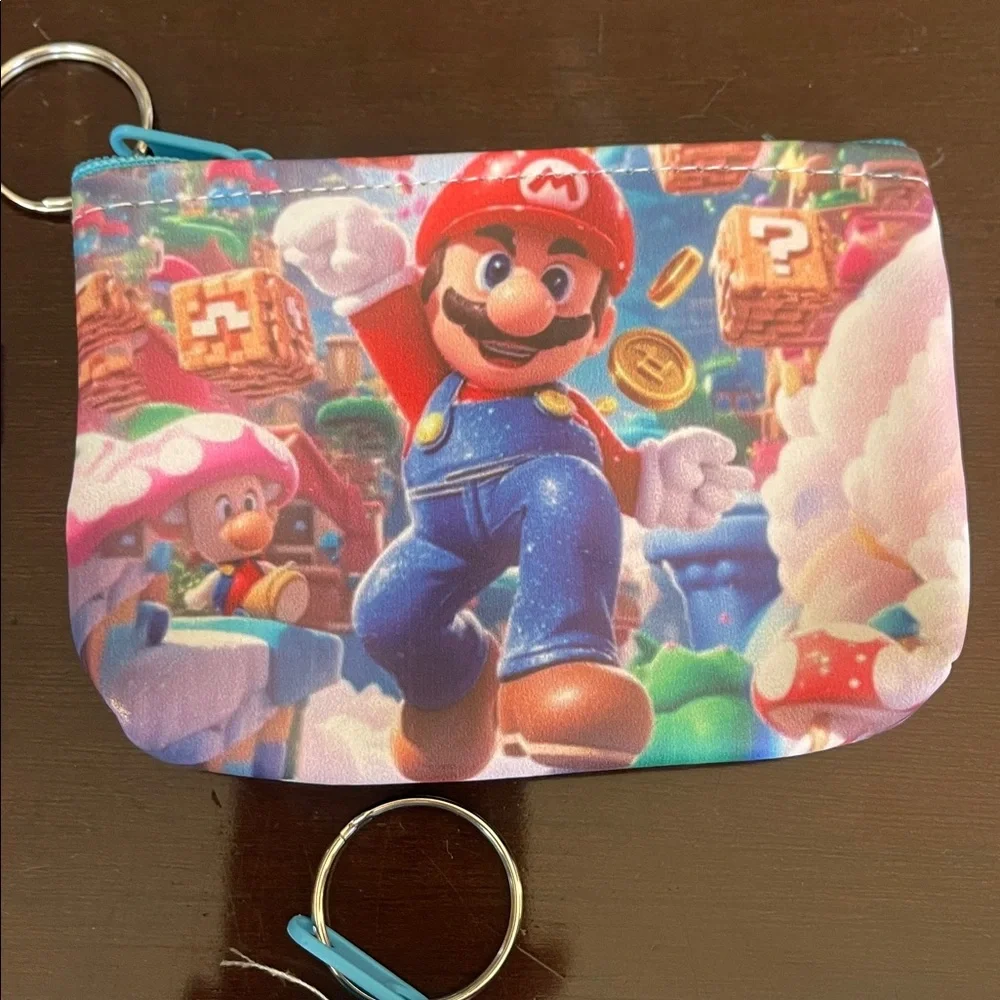 Super Mario Coin Pouches Set of 6 with key ring zips closed nwt